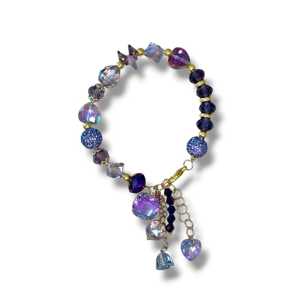 Purple Swarovski Beaded Charm Bracelet